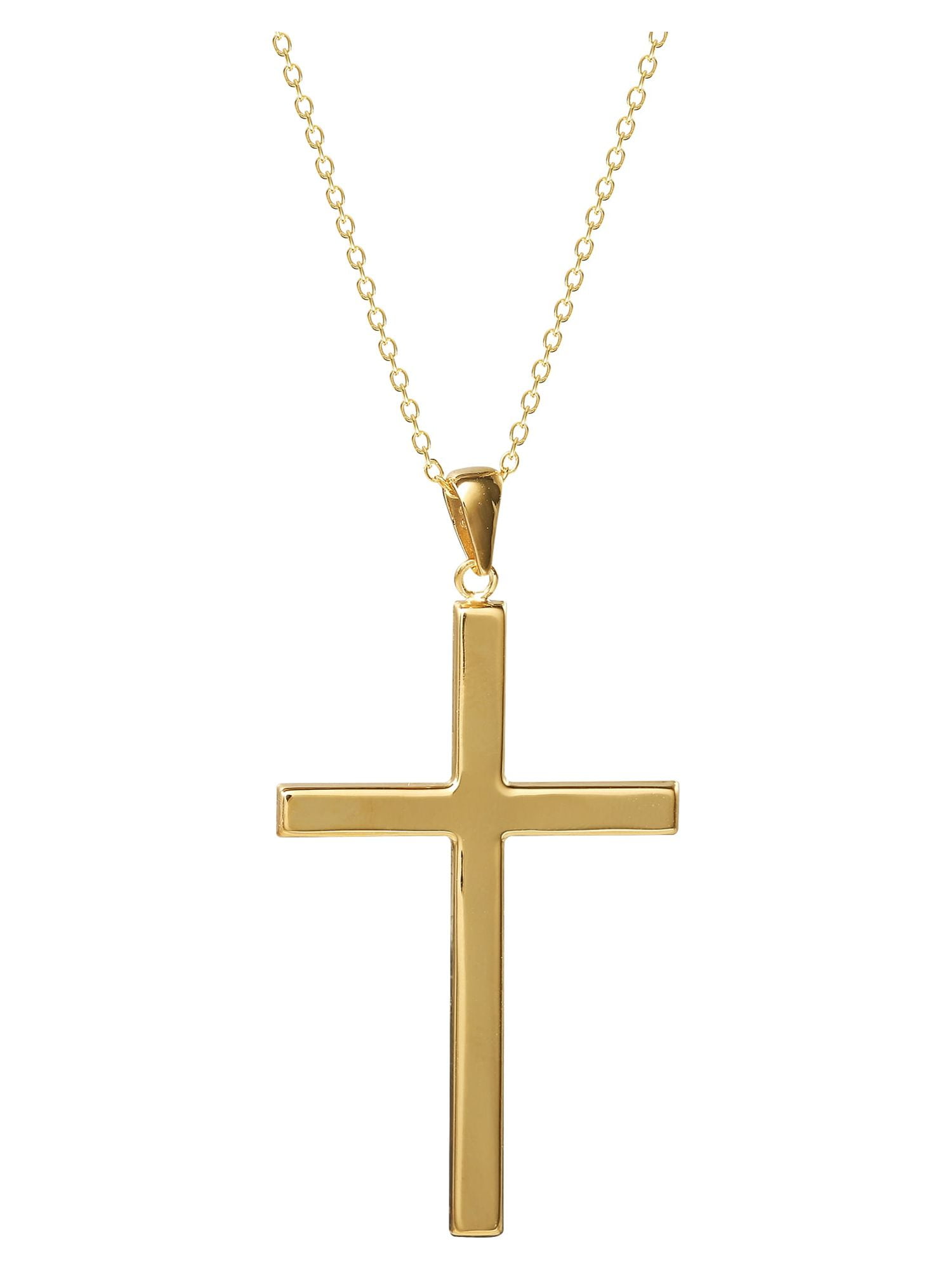 Brilliance Women's Sterling Silver 14KT Plated Cross Pendant, 18" Chain