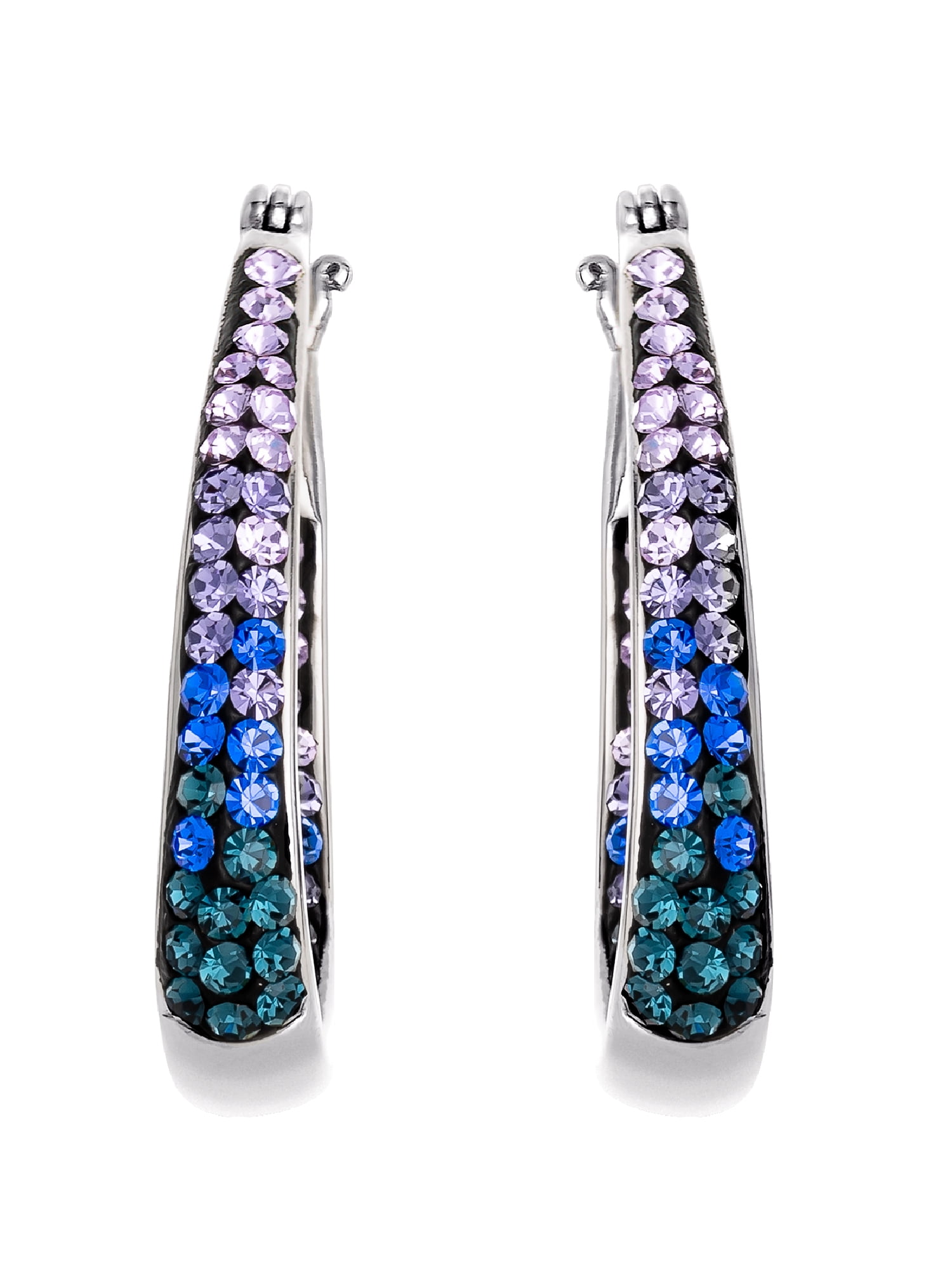 Brilliance Women's Sterling Silver Multi Blue Crystal Hoop Earrings