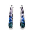 thumbnail image 1 of Brilliance Women's Sterling Silver Multi Blue Crystal Hoop Earrings, 1 of 2
