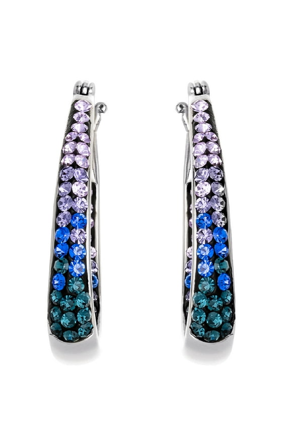 Brilliance Women's Sterling Silver Multi Blue Crystal Hoop Earrings