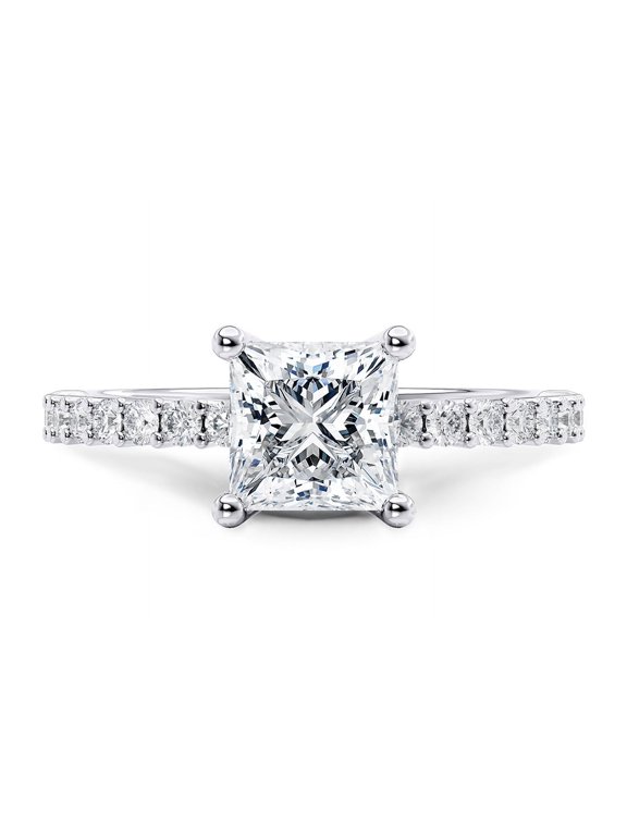 Brilliant 1.8 Ct Princess Cut Moissanite Ring with Accents – Women’s 925 Sterling Silver Jewelry