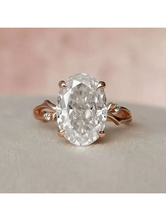 Brilliant 10K/14K/18K Rose Gold Ring 2 CT Oval Cut Engagement Ring Lab-Created Diamond Ring for Women