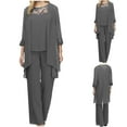 thumbnail image 1 of Brilliant 2 Piece Outfit for Women Fall Matching Set Women Business Women's Color Long Sleeved Round Neck Loose Lace Chiffon Pants Cape Three Piece Set including Cardigan Gray L, 1 of 6