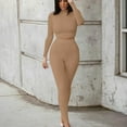 thumbnail image 1 of Brilliant 2 Piece Outfit for Women Casual Color Long-Sleeve Round-Collar Tops High Waist Pants Sports Suits-Beige,L clearance clothes under $5.00, 1 of 6