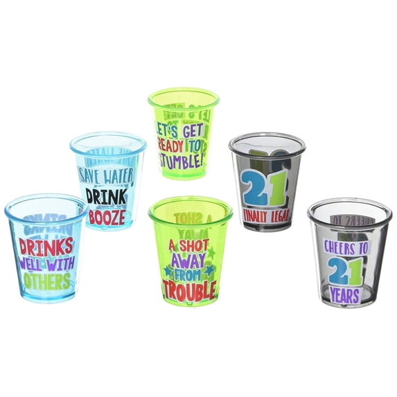 Brilliant 21st Adult Birthday 6 Plastic Shot Glass Set