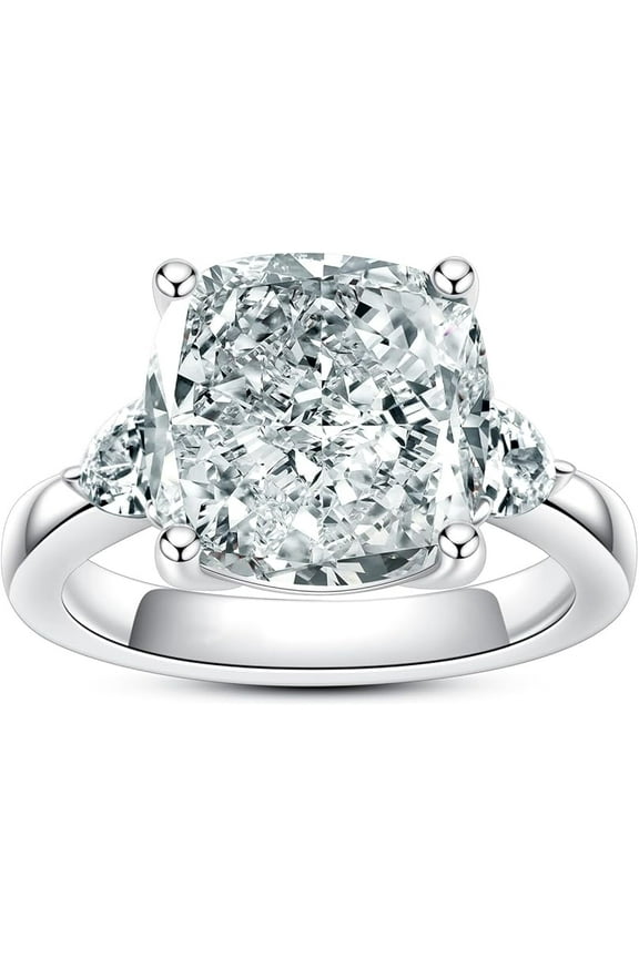 Brilliant 3 CT White Gold Plated Moissanite Engagement Ring Cushion Cut 3 Diamond Christmas Gift Ring