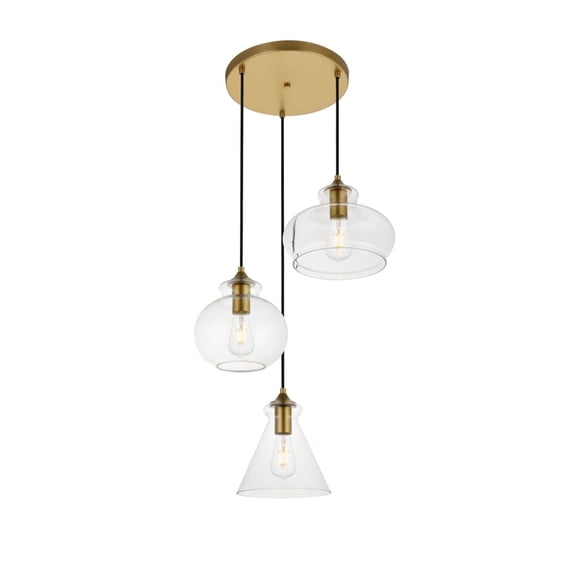 Brilliant 3 Light Pendant in Brass and Clear