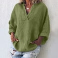 thumbnail image 1 of Brilliant 3X Womens Tops Fashion Solid Color Tops Long Sleeved Loose Cotton and Linen Loose Shirt Blouse V-Neck Casual Tops clothes under $5.00, 1 of 7