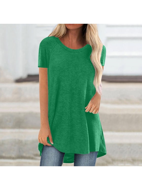 Brilliant 3X Womens Tops Summer Women's Solid Round Neck Loose Short Sleeve Tops T-Shirt Blouse/S-5XL clothes under $10.00