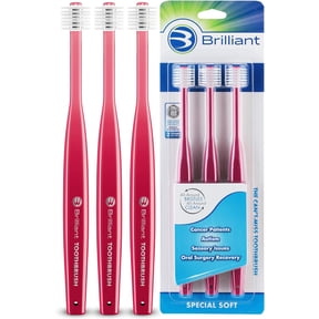 Brilliant Adult Soft Round Head Toothbrush for Post Chemo, Surgery, Oral Health, Raspberry 3 Count