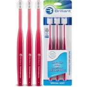 Brilliant Adult Soft Round Head Toothbrush for Post Chemo, Surgery, Oral Health, Raspberry 3 Count