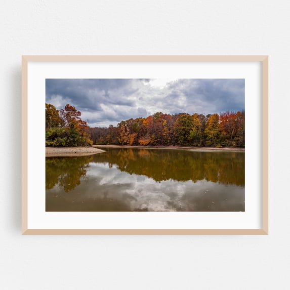 Brilliant Autumn Colors at Lake Marburg - Hanover Pennsylvania Photography Autumn Lake Scenic Nature Landscape Forest Water Oak Framed Wall Art Print 16 x 24 inches