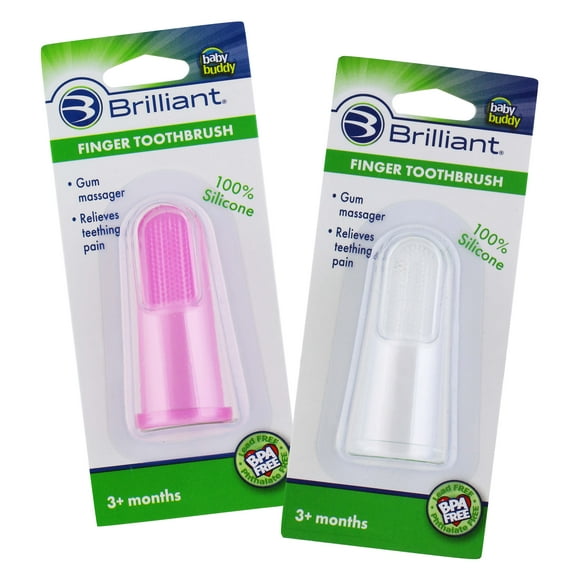 Brilliant Baby Finger Toothbrush - Soft Silicone Gum Care & Teether for Infant, Pink/Clear 2 Count