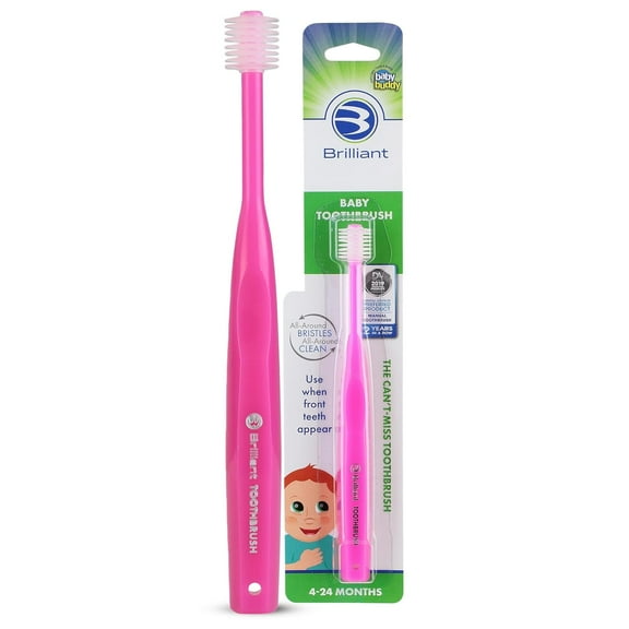 Brilliant Baby Toothbrush - Ages 4-24 Months Infant, Round Head, Soft Bristles, Pink, 1 Pack