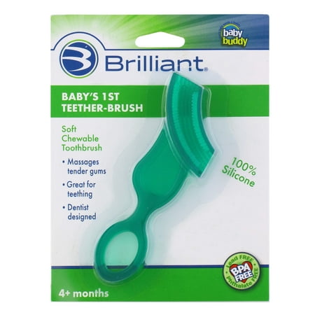 Brilliant Babys 1st Toothbrush Teether, Chewable Silicone, No-BPA First Brush for Babies and Toddlers, Green, 1 Count