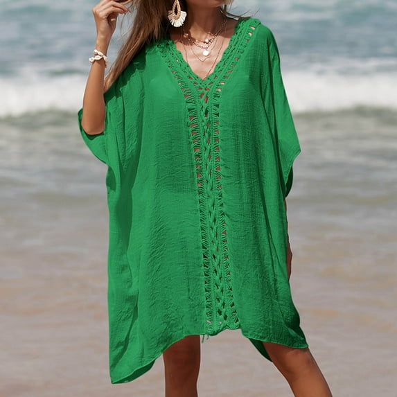 Brilliant Beach Cover up Womens Bathing Suit Bikini Swimsuit Coverup Crochet Loose Dress Sleeveless Tank Hollow Out(Green,One size)