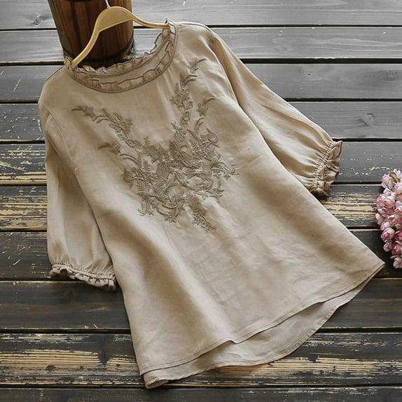 Brilliant Blouses for Women Fashion Casual Women's Summer New Fresh Sweet Embroidered Lantern Sleeves Loose Casual Thin Shirt Clothes under $5.00