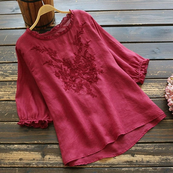 Brilliant Blouses for Women Fashion Casual Women's Summer New Fresh Sweet Embroidered Lantern Sleeves Loose Casual Thin Shirt Clothes under $5.00