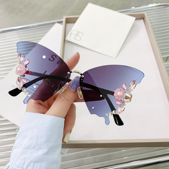 Brilliant Blue Light 2024 Woman Rimless Diamond Shape Sunglasses for Beach Summer Sunglasses Womens Trendy(Pink,One size)