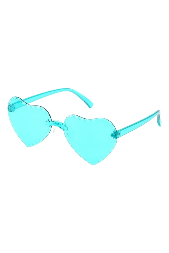 Brilliant Blue Light Candy Colored Heart Shaped Sunglasses Rimless Frame Party for Kids Children Trendy(Pink,One size)