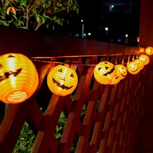 Brilliant Brand Lighting Halloween Globe Paper Lantern Style Pumpkin LED String Lights - Solar Powered - 10 Bulb Set