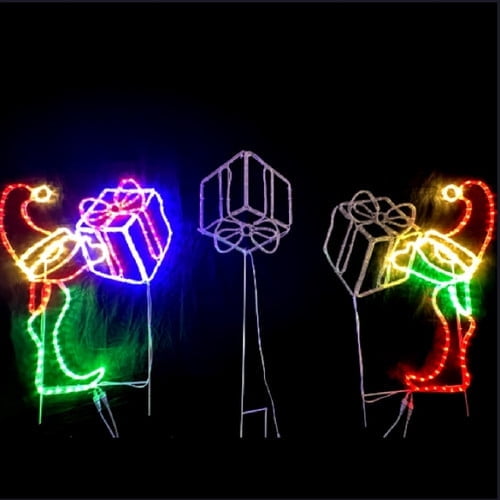 Brilliant Brand Lighting LED Rope Light Elves Tossing Presents Decoration - Animated Lighted Silhouette Sign - Multi-Color - 87 Inch