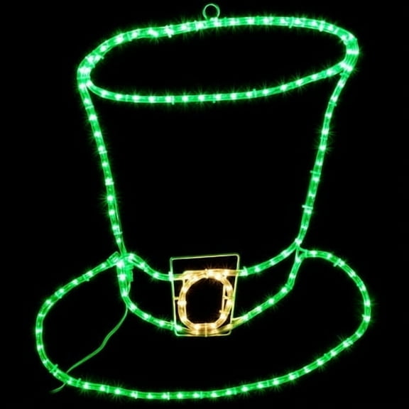 Brilliant Brand Lighting LED Rope Light Leprechaun Hat Decoration - Lighted Sign - Green and Warm White - 28 Inch