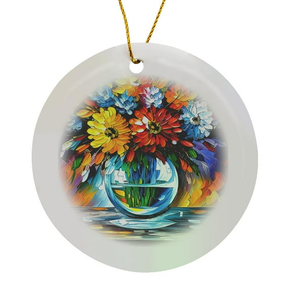 3drose, Brilliant Bunch of Flowers in a Round Bowl. the Beauty of Summertime, Circle Porcelain Ornament