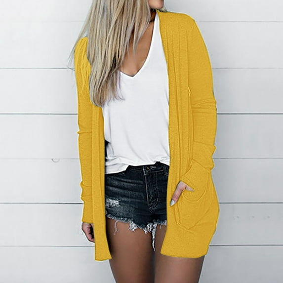 Brilliant Cardigan Sweaters for Women Fall Women's Color Long Sleeve Casual Tops Blouse with Pocket Cardigan clearance clothes under $5.00