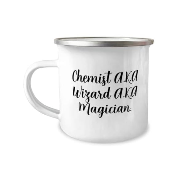 Brilliant Chemist 12oz Camper Mug, Chemist A.K.A Wizard, Inspirational Gifts for Friends from Colleagues, Birthday Unique Gifts, Science, Chemistry, Experiments, Beaker, Flask, Test tube, Lab