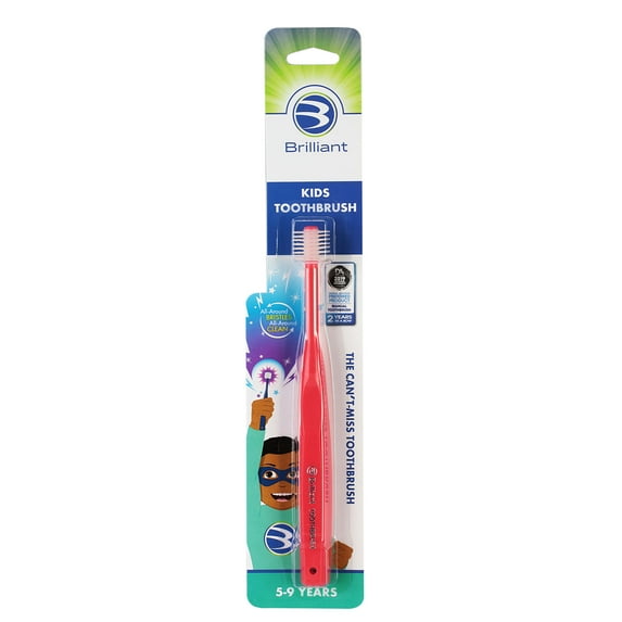 Brilliant Child Kids Toothbrush 5-9 Years - Round Head, Microfiber Soft Bristles, Red, 1 Pack