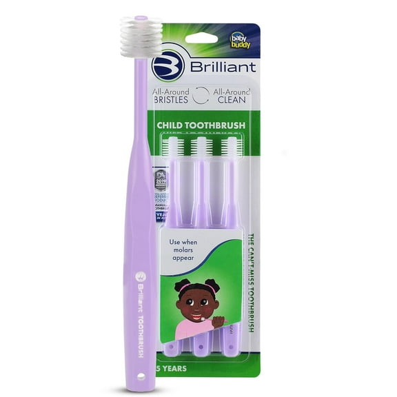 Brilliant Child Toothbrush, Soft Round Head, Ages 2-5, All-Around Clean, Lilac, 3 Pack