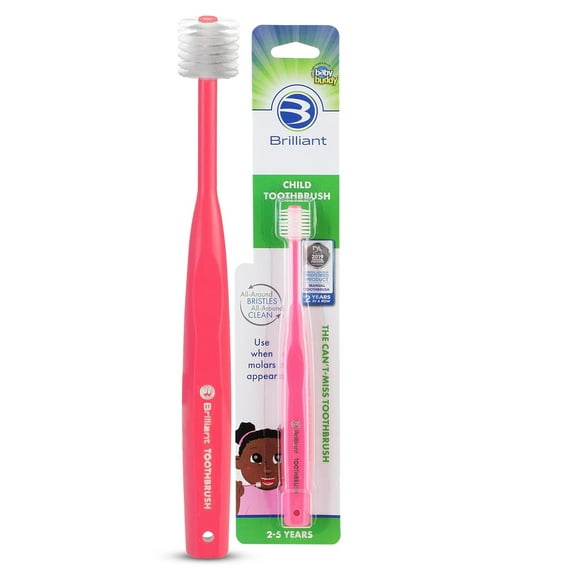 Brilliant Child Toothbrush by Baby Buddy, Ages 2-5, Soft Round Head, All-Around Clean, Pink, 1 Pack