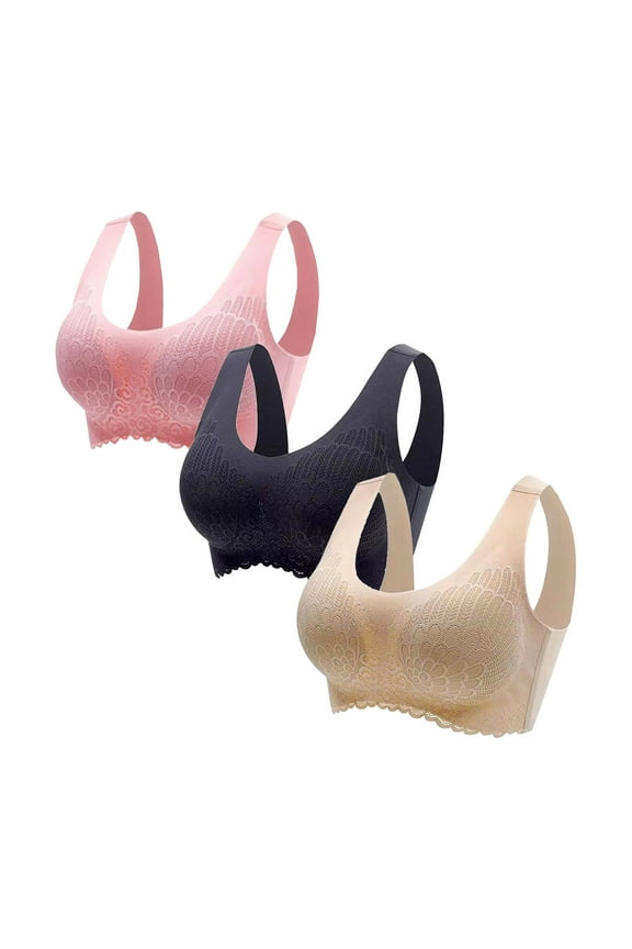 Brilliant Clearance Bra for Women Plus Size Demi Cup Full Coverage 3-Pack Women Sexy Top Bra Wire Free Underwears Base Vest Style Sports Lingerie