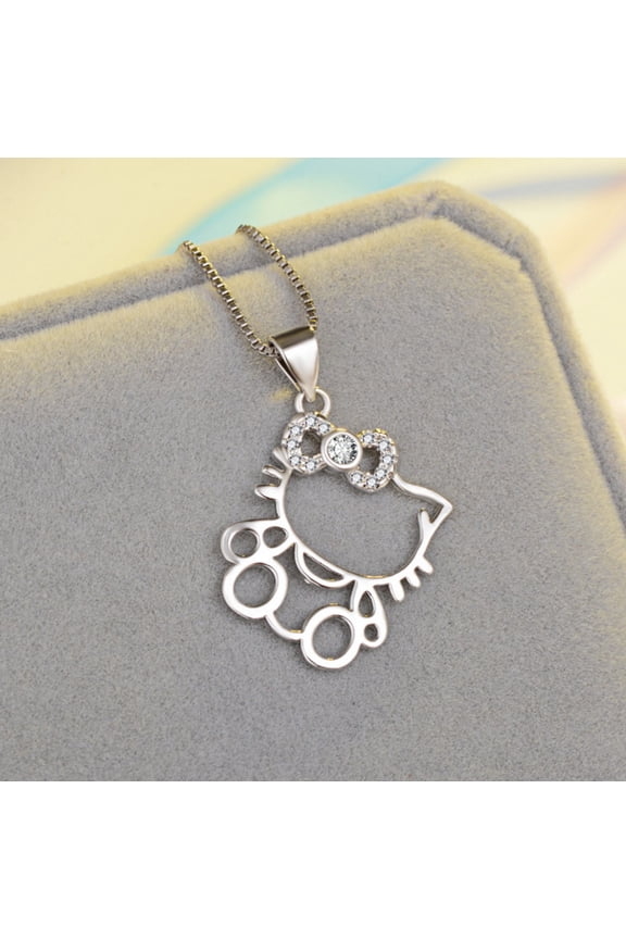 Brilliant Cut Lab Created Diamond VVS1/D Hello Kitty Pendant Necklace in Silver 925