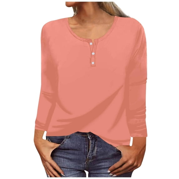 Brilliant Cyber/Monday Pink Womens Fashion Loose T-shirt Long Sleeves Blouse Round Neck Casual Tops