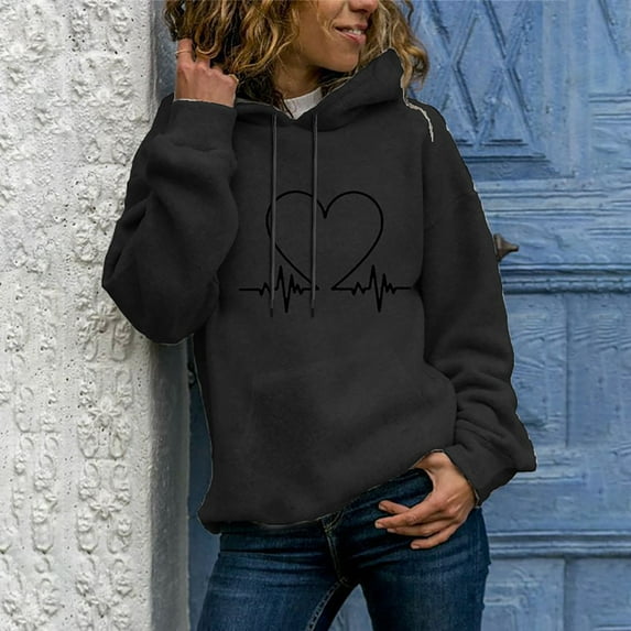 Brilliant Cyber/Monday Pink Womens Winter Ladies Long-Sleeved Pullover Print Round Neck Hooded Sweatshirt