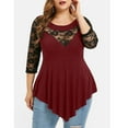 thumbnail image 1 of Brilliant Cyber/Monday Womens Blouses Plus Size Women Floral Lace Asymmetric Three Quarter Tops Blouse, 1 of 7