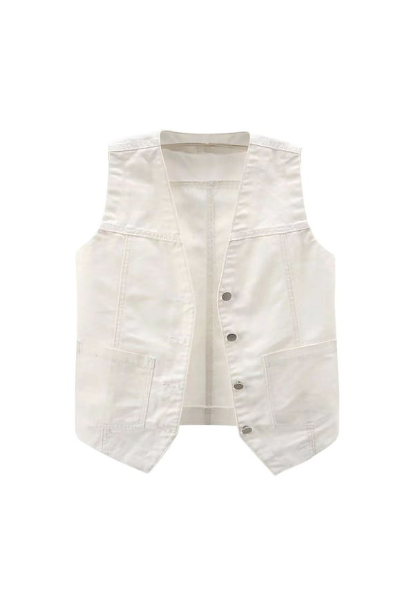 Brilliant Denim Jackets for Women Jean Jacket Women Solid Color Versatile Versatile Casual V-Neck Denim Tank Tops and Camisole Jacket White M