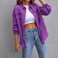 thumbnail image 1 of Brilliant Denim Jackets for Women Jean Jacket Women's Spring 2026 Long-Sleeved Casual Button Loose Denim Jacket with Burrs and Holes Purple XXL, 1 of 8