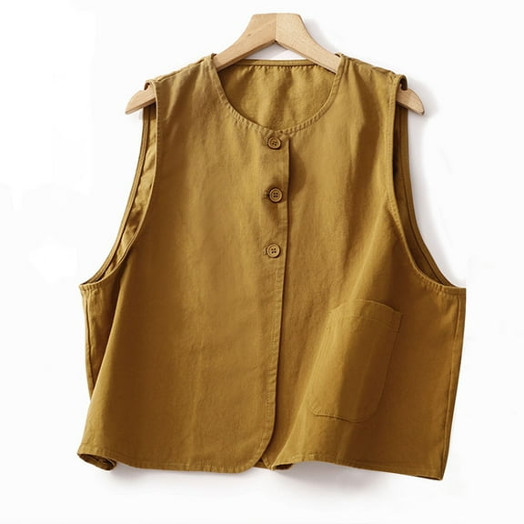 Brilliant Denim Jackets for Women Plus Size Jean Jacket Women's Trendy Denim Linen Waistcoat Casual Denim Sleeveless Cardigan Vest Brown XL