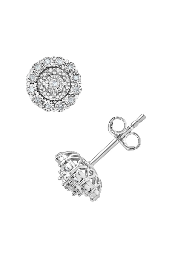 1/10 ct. White Gold Plated over Silver Round Diamond Stud Earrings for Women