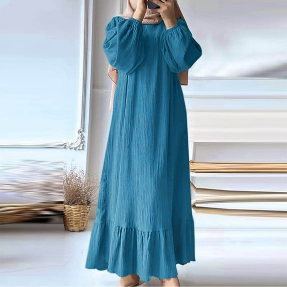 Brilliant Dresses for Women Plus Size Elegant Solid Color Zipper insert Pocket Temperament Loose Casual Dress Long Maxi Dresses Fall New Arrivals Blue XXXL