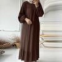 Brilliant Dresses for Women Plus Size Elegant Solid Color Zipper insert Pocket Temperament Loose Casual Dress Long Maxi Dresses Fall New Arrivals Brown XXL