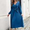 thumbnail image 1 of Brilliant Dresses for Women Plus Size Elegant Women's Spring Summer Solid Color V-Neck Pleated Dress Long Skirt Blue S, 1 of 5
