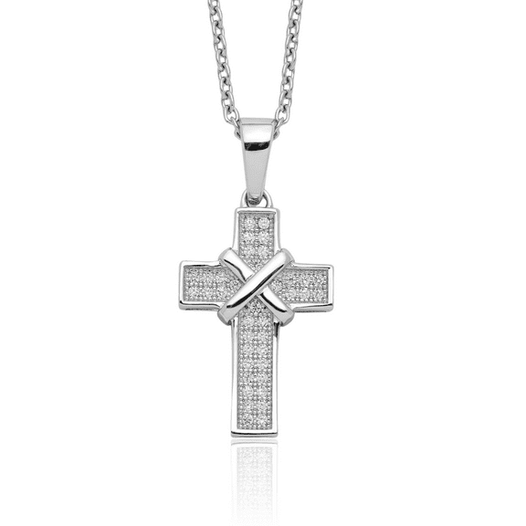 925 Sterling Silver Cubic Zirconia CZ Holy Cross Chain Necklace
