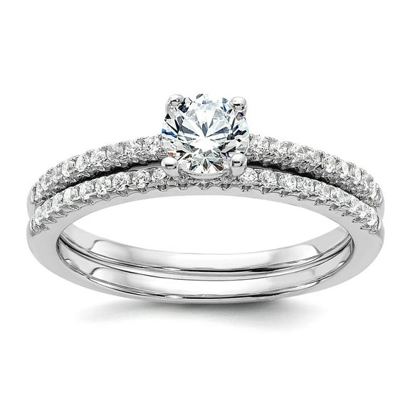 Brilliant Embers 925 Sterling Silver Polished Rhodium Plated 40 Stone Micro Pave CZ 2 Piece Wedding Ring Set Size 7 Wedd