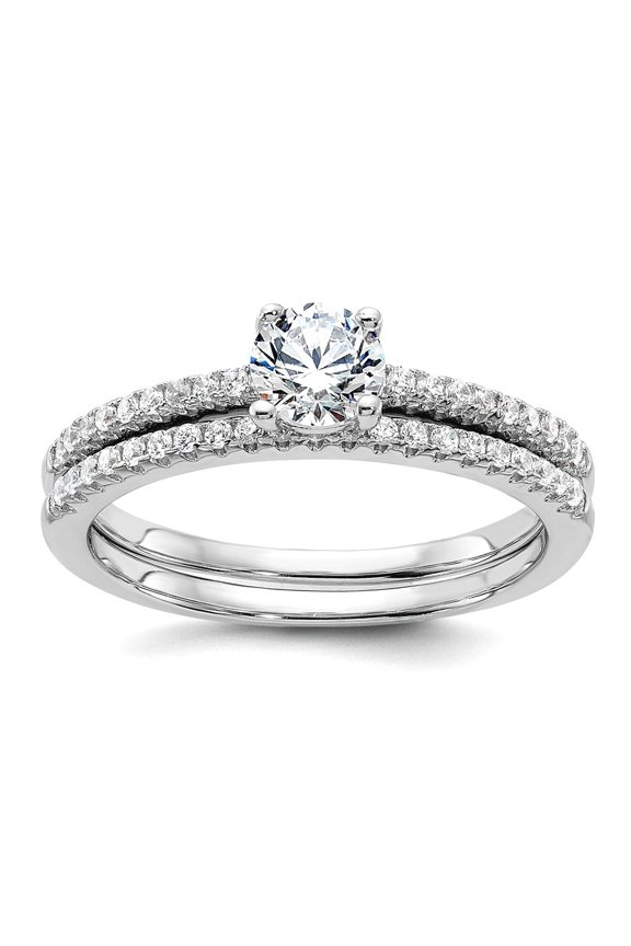 Brilliant Embers 925 Sterling Silver Rhodium Plated 40 Stone Micro Pave CZ 2 Piece Wedding Ring Set Size 8 Wedding Ring