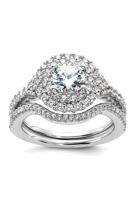 Brilliant Embers 925 Sterling Silver Rhodium Plated 86 Stone Micro Pave CZ 2-piece Wedding Set Ring Size 6 Wedding Ring