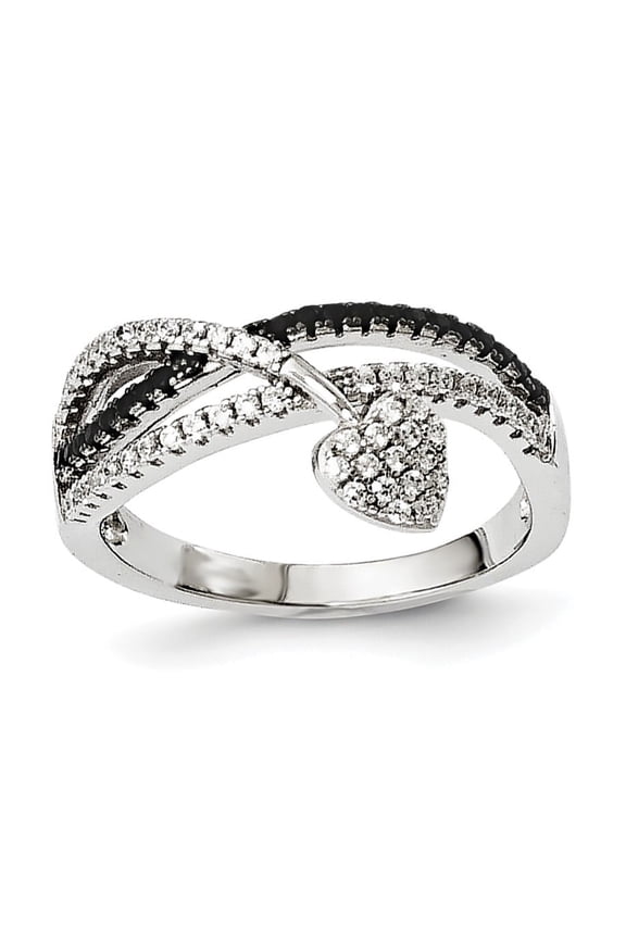 Brilliant Embers Sterling Silver Black Spinel & CZ Heart Ring